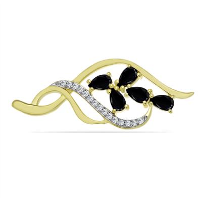 BUY 925 SILVER BROOCH WITH BLACK ONYX GEMSTONE